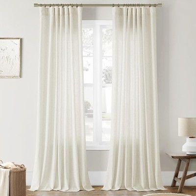 Joywell Warm Beige Linen Curtains 108 Inches Length Light Filt...