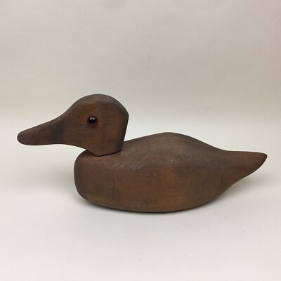 Folk Art Solid Wood Carved Duck Decoy 14 L 6.5 H Unpainted Missing 1 Eye