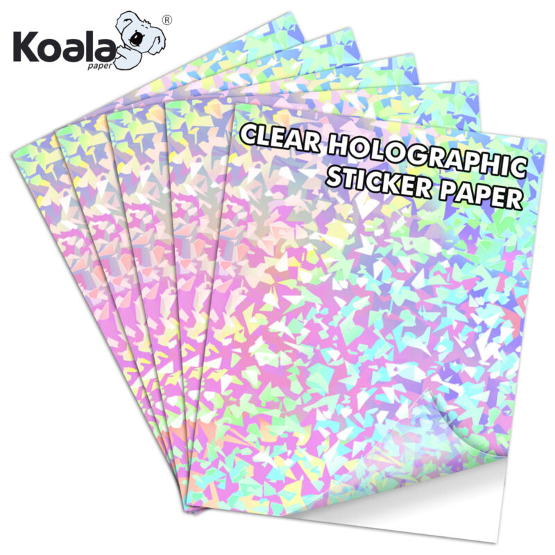 Koala Clear Holographic Sticker Paper GEM Self Seal Clear Laminting Sheets A4