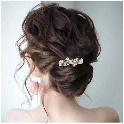 Green Rhinestone Hair Barrette Crystal Wedding Clip for Women CZ Headpiece