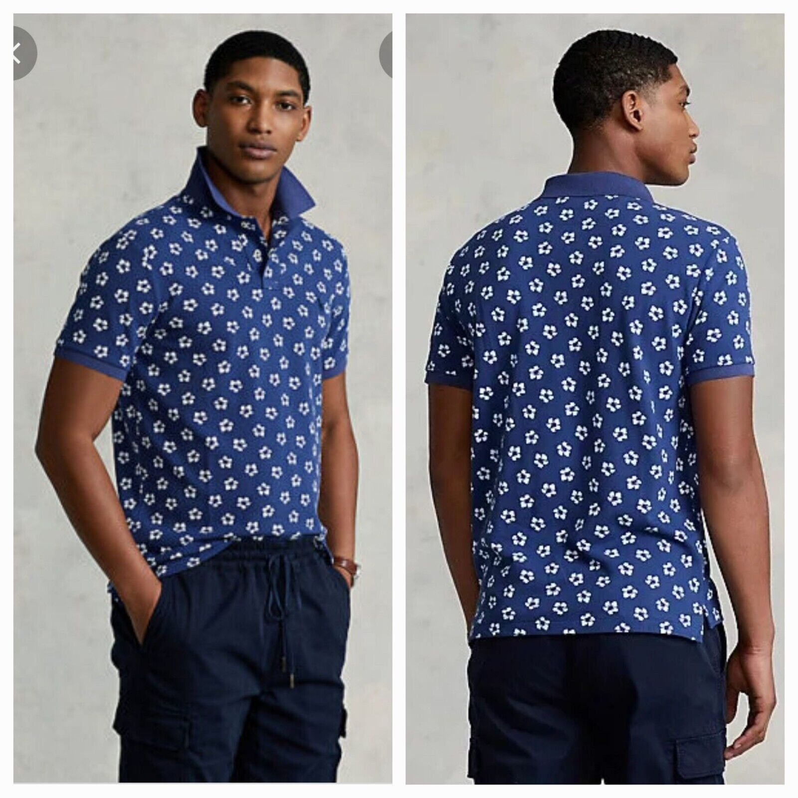 Ralph Lauren Floral allover Mesh Polo Shirt Men's SZ S Blue