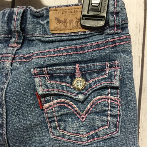 Levis Blue Jeans Size 4 Reg 3-4 Yrs Pink Thick Stitching Stretch Boot Cut