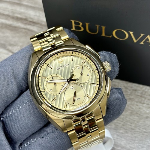 Pre-owned Bulova New✅curved✅  Curv Chronograph Gold Stainless Steel Men's Watch 97a125 $895