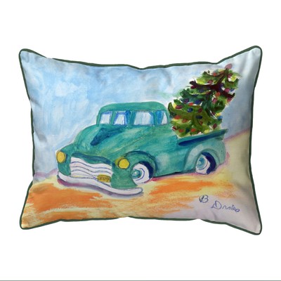 Betsy Drake Green Truck Large Indoor Outdoor Pillow