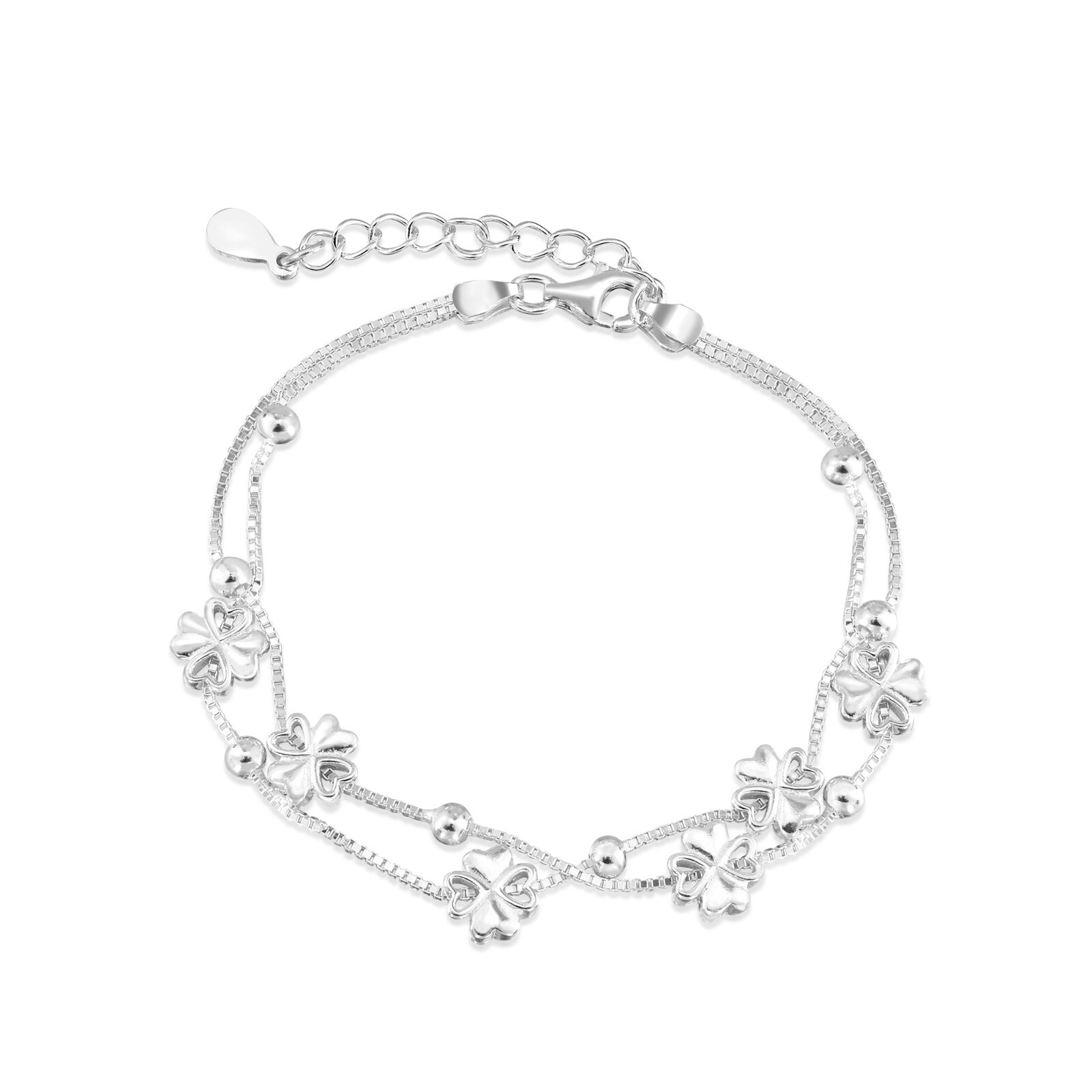 Chic Lucky Four-Leaf Clovers Sterling Silver Layered Box