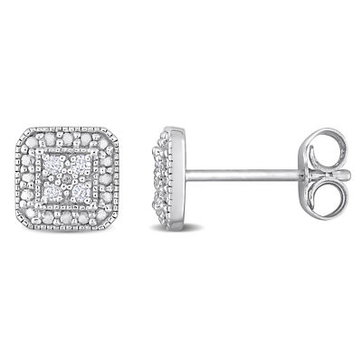 Amour Sterling Silver 1/10 CT TW Diamond Stud Earrings | eBay