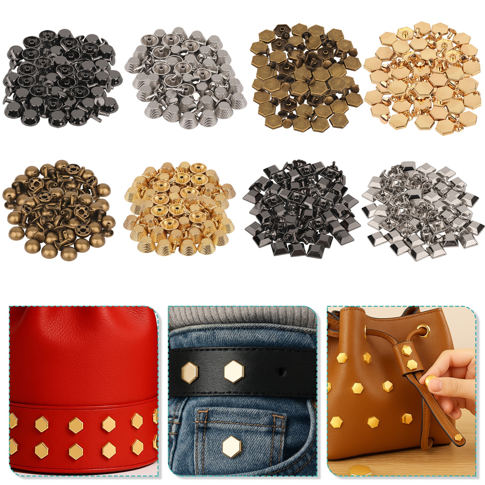 Cuir Sac Fond Protecteur Pieds Métal Studs Vissage Arrière Rivet Spike 10mm-15mm