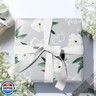 LeZakaa Wedding Floral Wrapping Paper Roll, White Flower and Ring, Together Forever Gift Wrap for Wedding Bridal Shower Engagement Anniversary Valentines, Green, Mini Roll, 17 In x 16.4 Ft