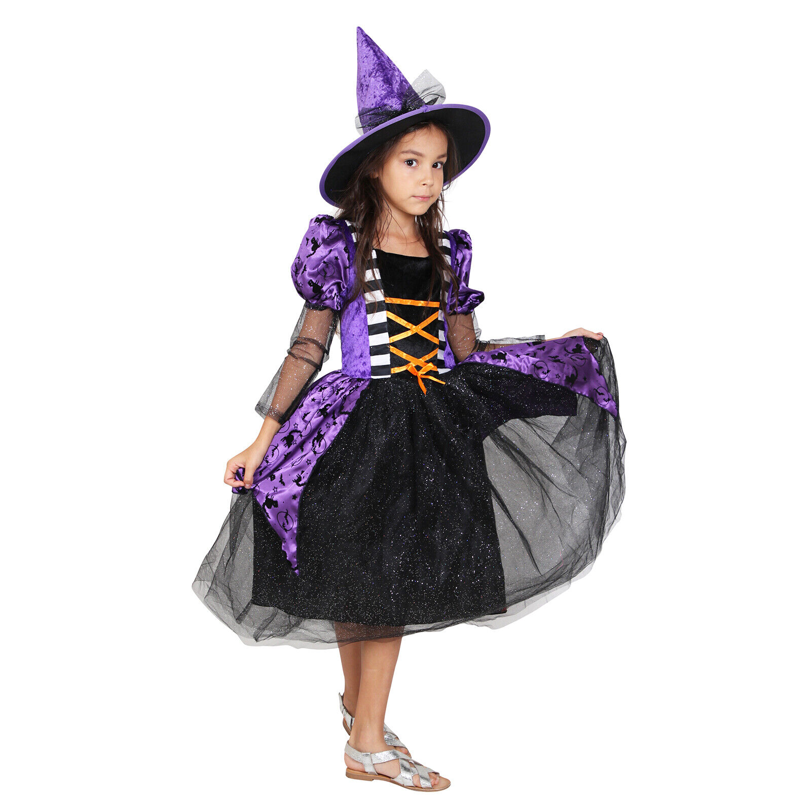 Witch Costume Girls Halloween Party Kids Deluxe Wizard Queen Fancy Dress