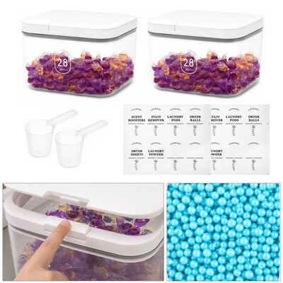 Laundry Detergent Storage Container Set Clear White Push Up Lid With 100ml Cups