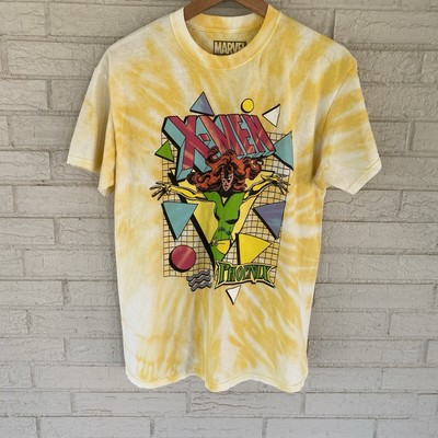 Yellow & White Tie Dye acid wash X-Men Phoenix Graphic T-Shirt size Large Marvel
