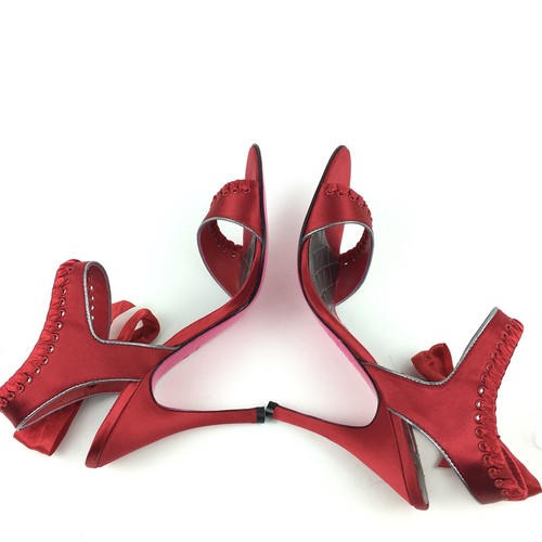 Betsey Johnson Womans Heels Size 8 Red Satin Ribbon Formal Vday Party Prom