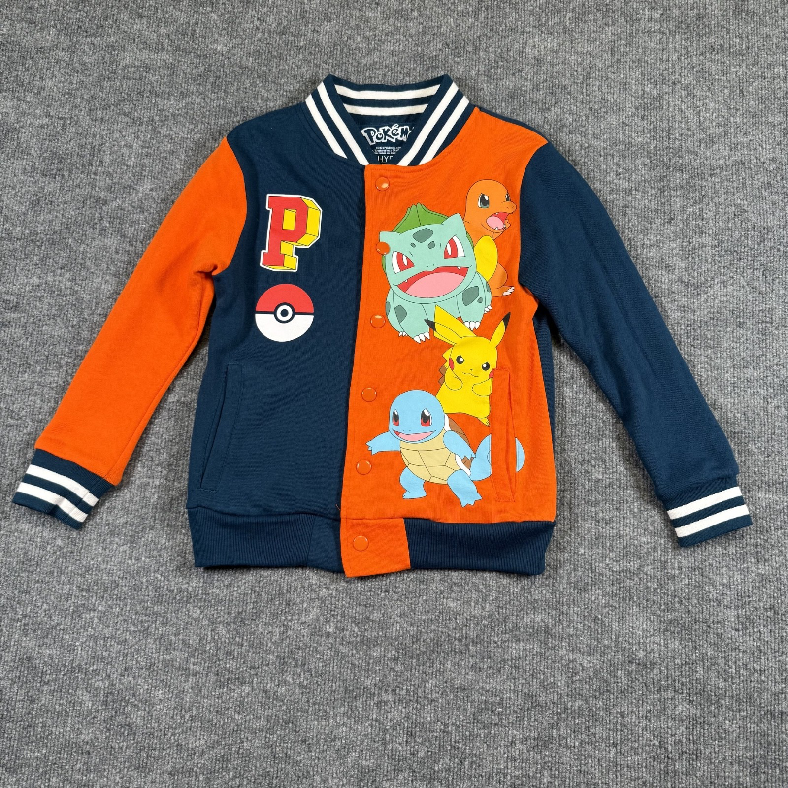 2024 Pokemon Hybrid Varsity Jacket Youth XS Orange Navy Colorful