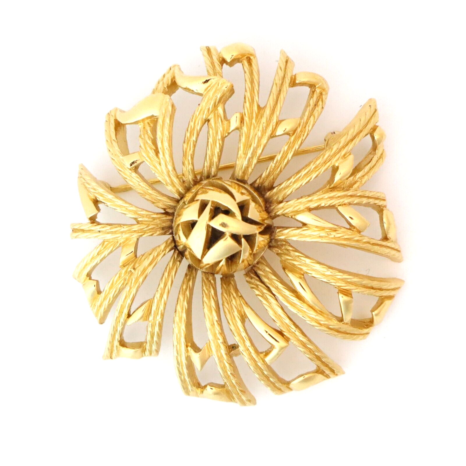 Vintage Crown Trifari Sunflower Sunburst Brooch Brushed Texturized Gold Tone