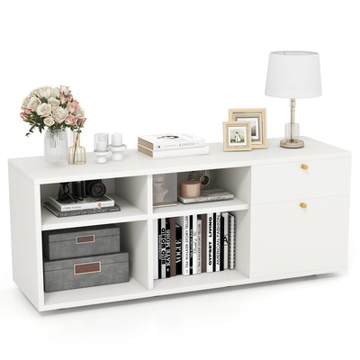 Modern Floor Display Cabinet TV Console Cabinet w/Drawers for Living Room White