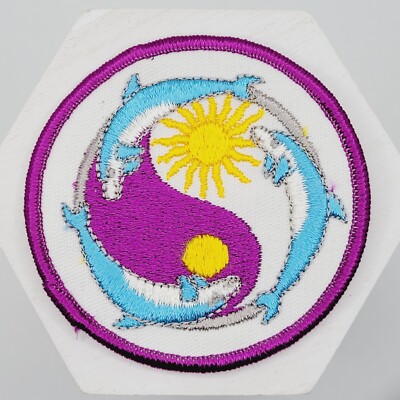 Purple Yin Yang Embroidered Dolphin Patch 3'' Diameter Sun For Jeans Denim Jacket