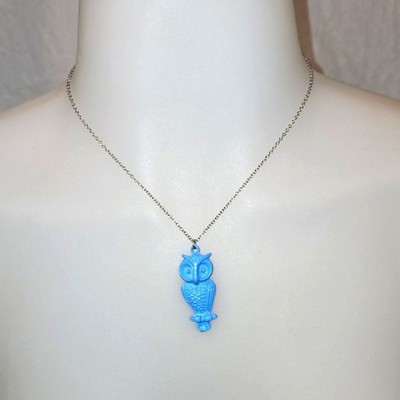 Blue Owl Necklace with Silver chain