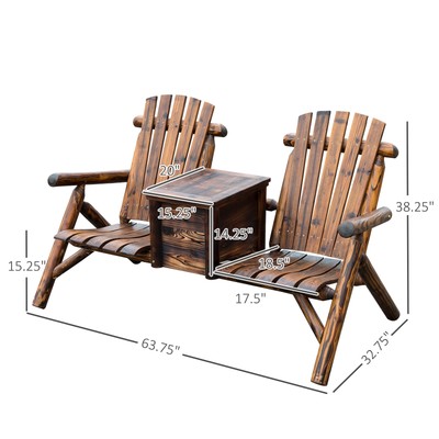Outdoor Patio 2 person Double Adirondack Wood Bench Chair Loveseat W/ Ice Bucket