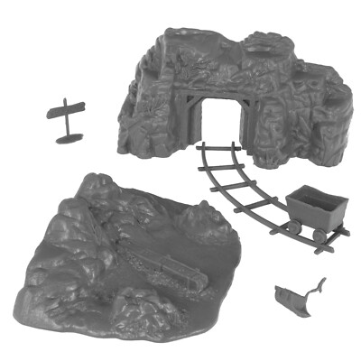 BMC Marx Recast Western Gold Mine Cowboy Playset Accessory 6pc Dark Gray Terrain