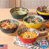 Henten Home Ceramic Soup Bowls Set of 6, 25 oz Porcelain Cereal Bowl Set, Colorful Bohemian Style Serving Bowls for Salad, Pasta, Oatmeal, Microwave and Dishwasher Safe