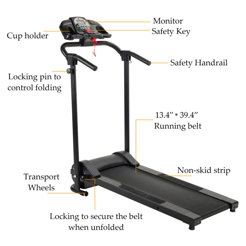 ::Folding Treadmill Electric Support Motorized Power Running Fitness Machine