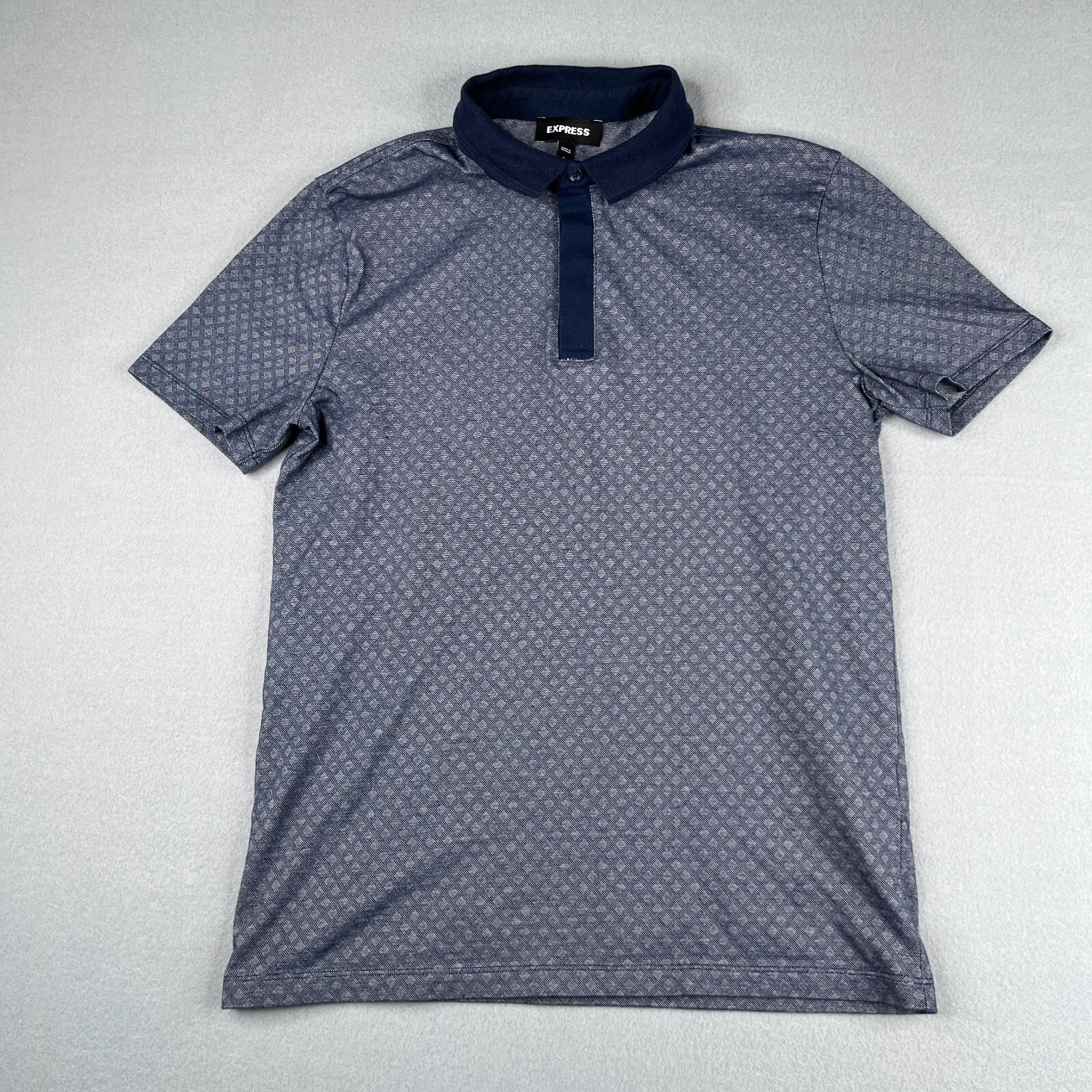 Express Polo Shirt Small Navy Blue Diamond Contrast Collar