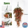 RECUTMS 2Pcs Fake Fall Plastic Outdoor Flowers Artificial Fall Hanging Plants Faux Greenery Vine Plant for Indoor Room Front Door Garden Porch Patio Wedding Party Decorations (Autumn Red)