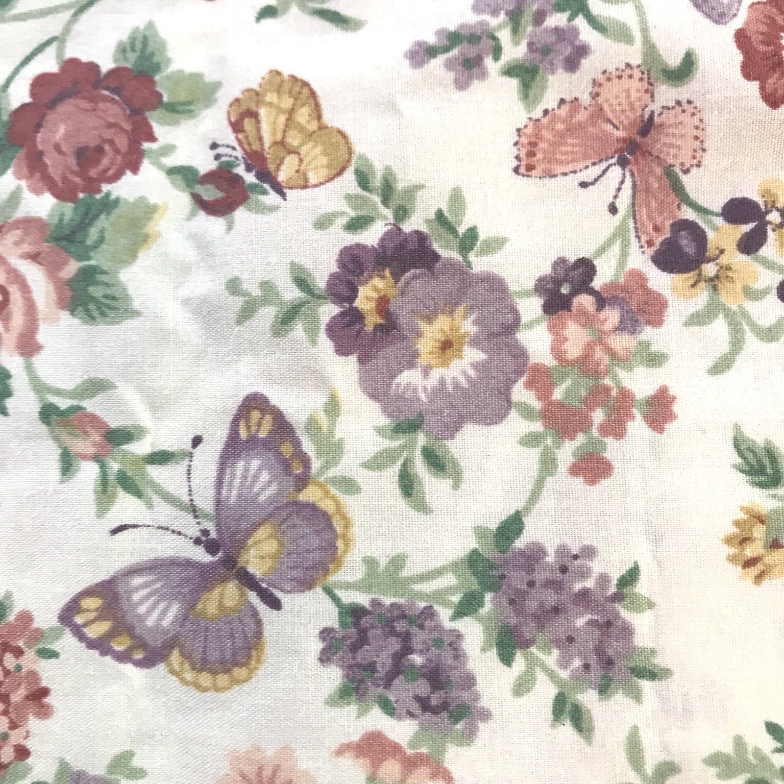 Floral Butterflies Cotton Fabric,Muted Colors, 1.5 Yards. Small Scale Print