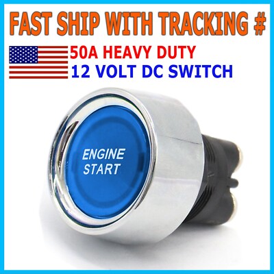 Universal 12V Car Blue Illuminated Engine Start Switch Push Button Race Starter