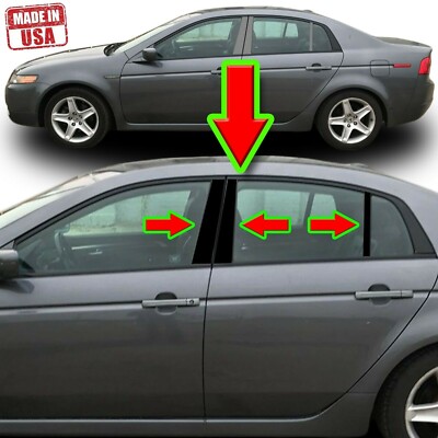 Black Pillar Trim for Acura TL 04-08 6pc Set Door Cover Piano Window Post