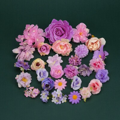 29P Purple Artificial Silk Flower Head Grab Bag Faux Flower Fake Flower Combo Se