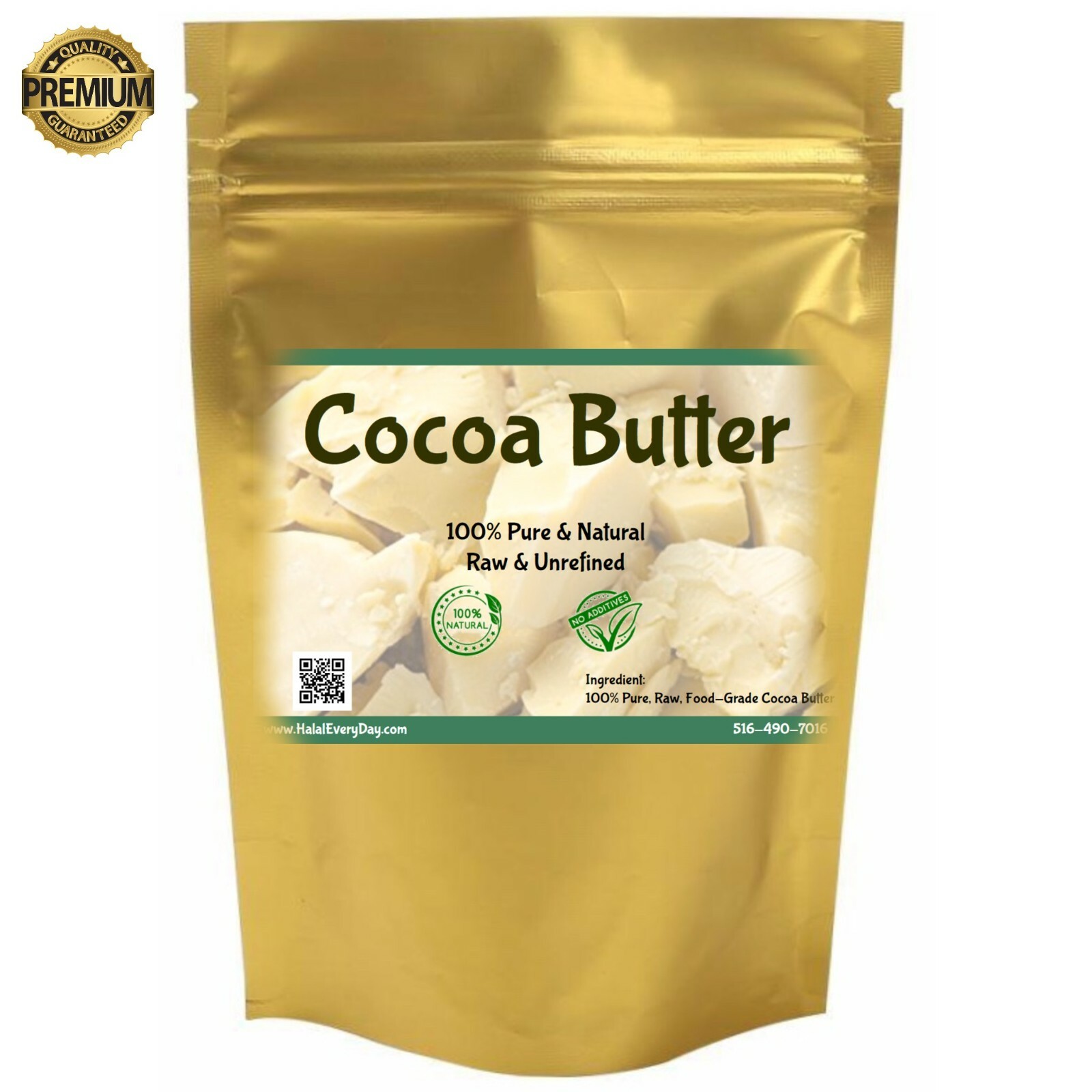 Raw Cocoa Butter 1lb - 100% Pure Unrefined Organic Chocolate Bean FOOD GRADE A