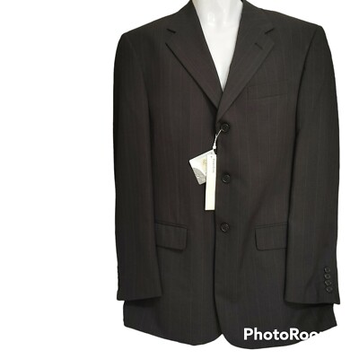 Perry Ellis Pin Stripe Suit Jacket Size Men's L42 R Black Teflon Protectant