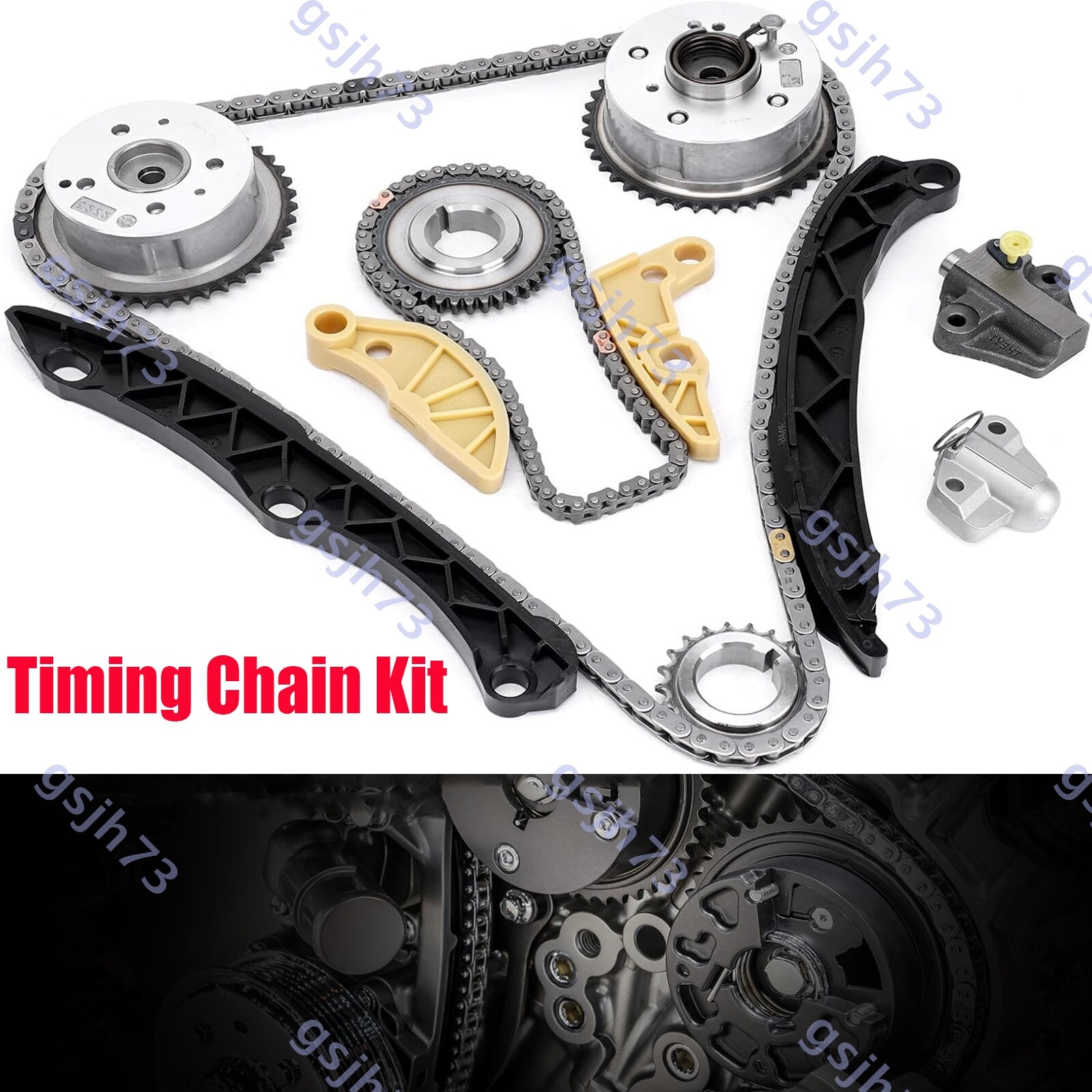 Complete Timing Chain Kit With VVT Gears For Hyundai/Kia 2.0L 2.4L G4KJ G4KH Engines - Includes Chains, Sprockets & Tensioners