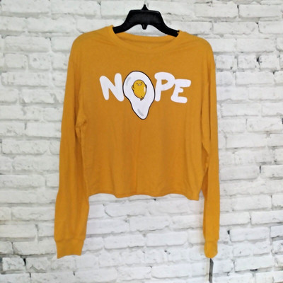 Love Tribe T Shirt Womens Large Yellow Long Sleeve ''Nope'' Egg Graphic Crew Neck