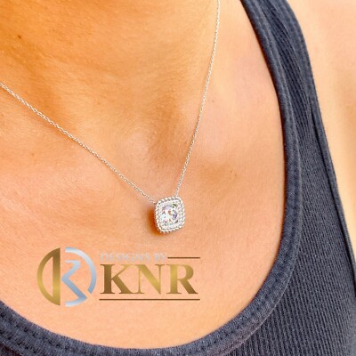 Pre-owned Knr 14k White Gold Round Moissanite And Natural Diamonds Pendent Necklace 1.15ctw In Yellow
