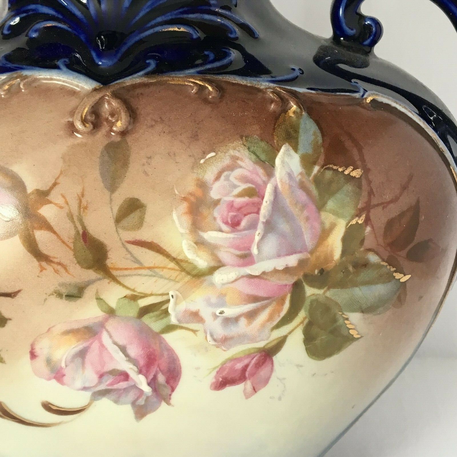 Vintage Large Reticulated Porcelain Vase with Face Handles