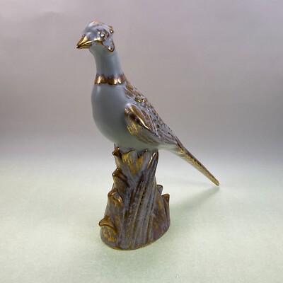 Royal Haeger Pottery Large Pheasant Figurine 24k Gold Glaze - Vintage MCM