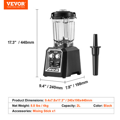 VEVOR 2L Smoothie Blender Professional Countertop Fruit Juicer Smoothie Shakes