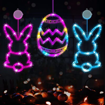 3 Pack Easter Decorations for Windows Bunny/Eggs Led String Lights Easter Day...