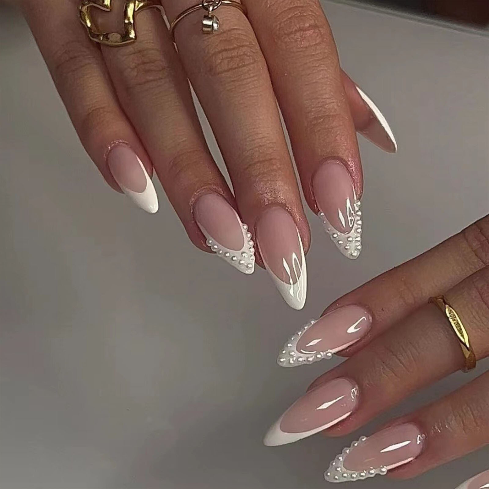On Nails Glue On White Tip Square