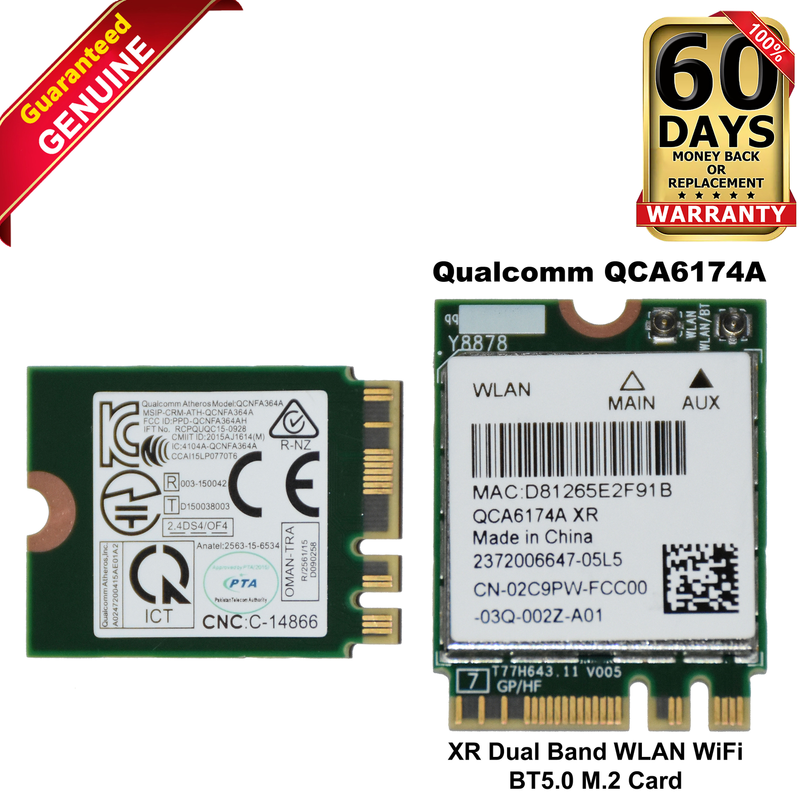 Dell OptiPlex 7450 Qualcomm Atheros QCA6174A XR Dual Band Bluetooth 5.0 M.2 Card - Picture 1 of 5