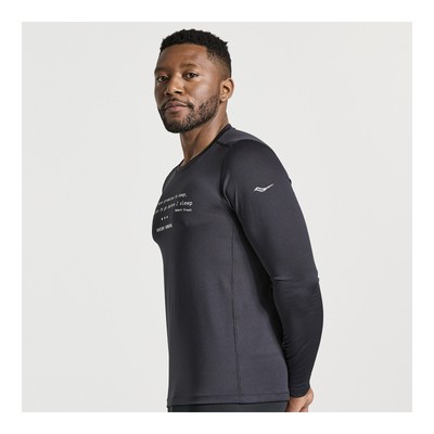 

Мужская одежда Saucony с секундомером и длинным рукавом, черная графическая одежда, Black graphic