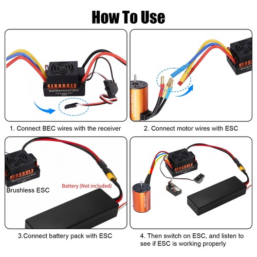 Brushless Motor Waterproof 3650 4300KV Upgrade w/ 60A ESC Combo for 1:10 RC Car