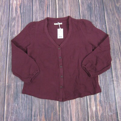 Marine Layer NEW NWT Womens XS Burgundy Colette Doublecloth Top Blouse