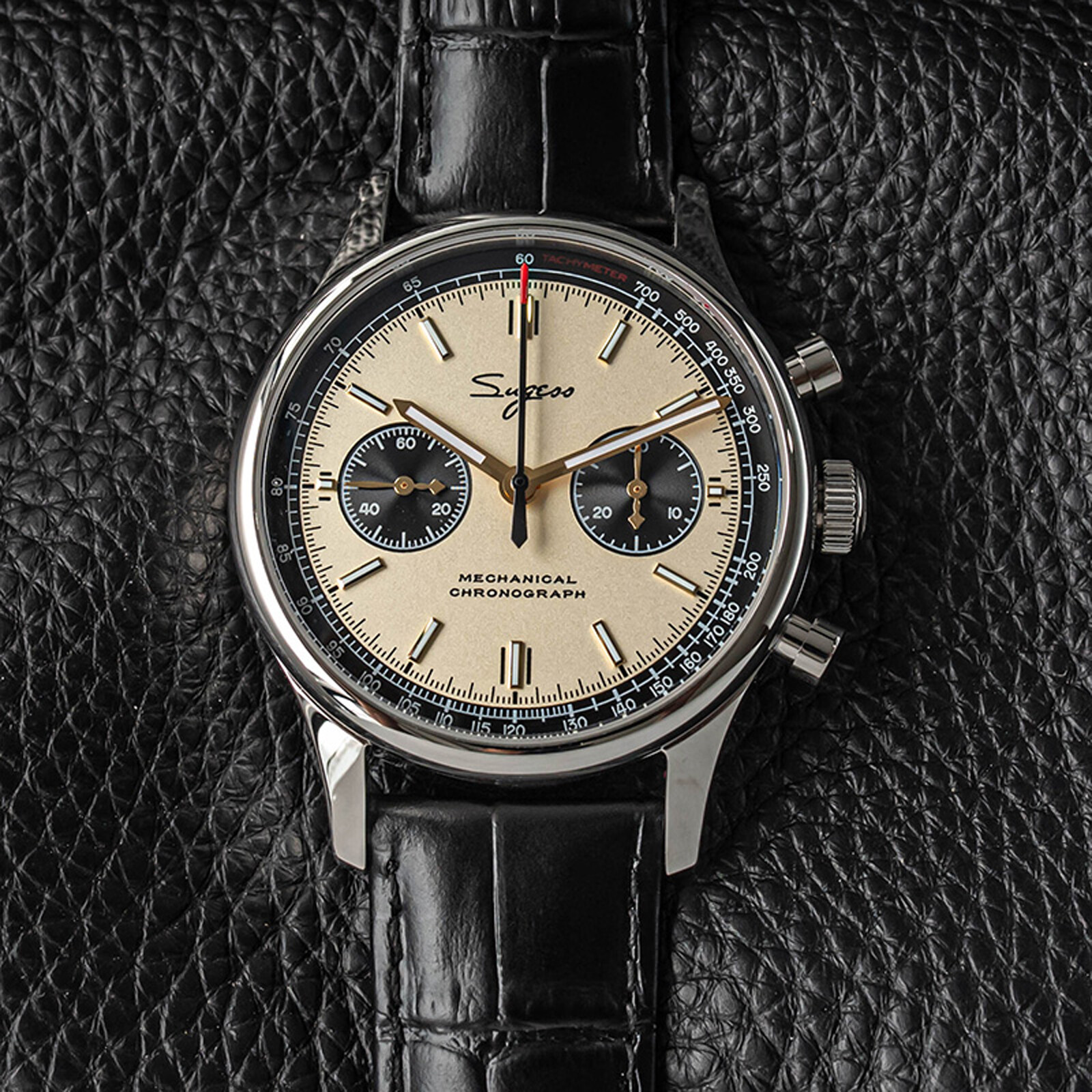 Pre-owned Sugess Chrono Heritage Swanneck Panda Dial Chrono Watch Seagull 1963 Supank005sn
