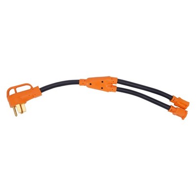 ETL Listed 50A to 15A Y Adapter Power Cord, 30 Inch, Orange, Copper Wire