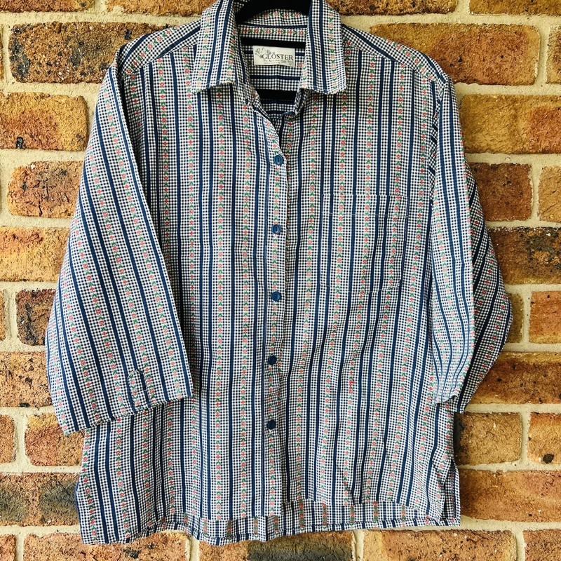 WomenâS Gloster Blouse Size 12 100% Cotton Australian Made Blue Stripe Check 
