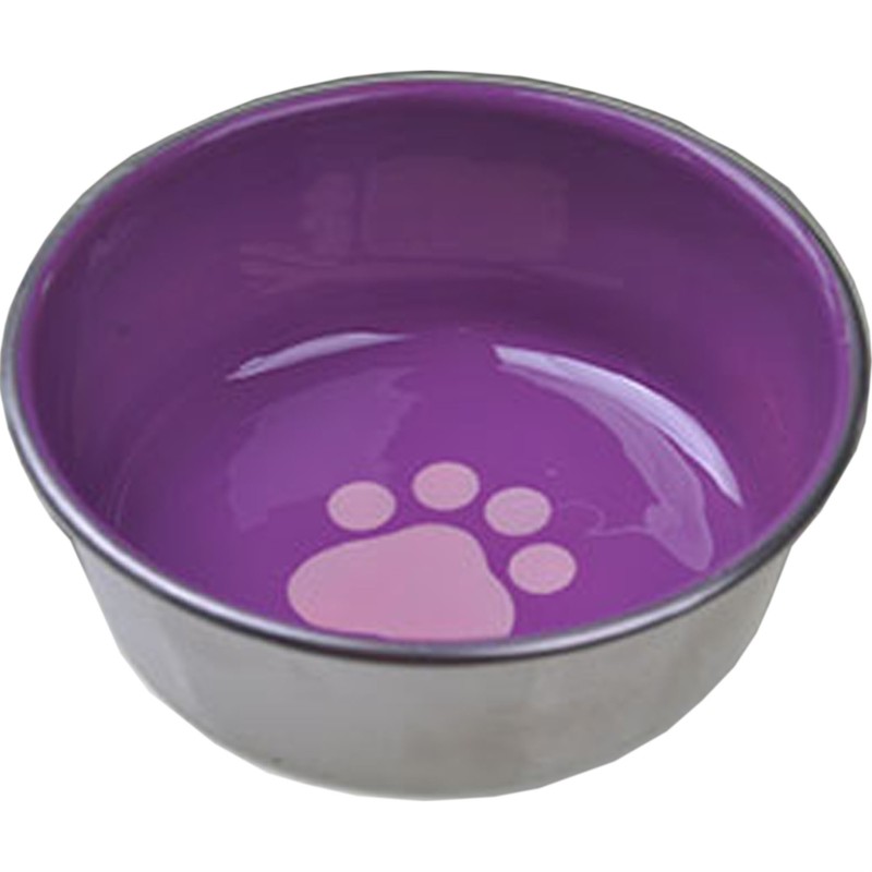 Ss Non-Skid Cat Dish W/ Decorated Enamel Interior