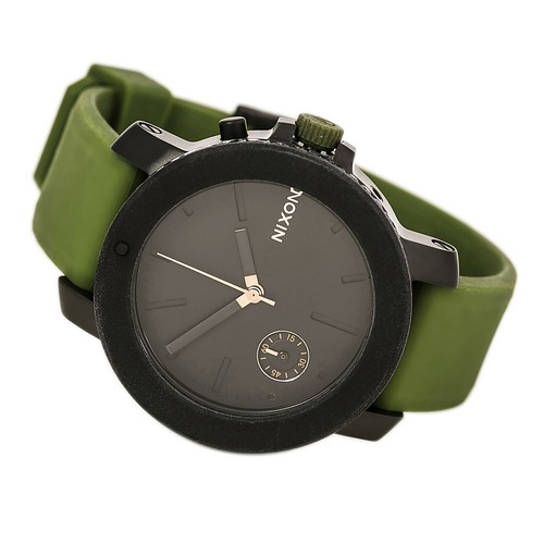 Pre-owned Nixon Women's The Raider Watch Chrono Black Dial Green Silicone Strap A3171089